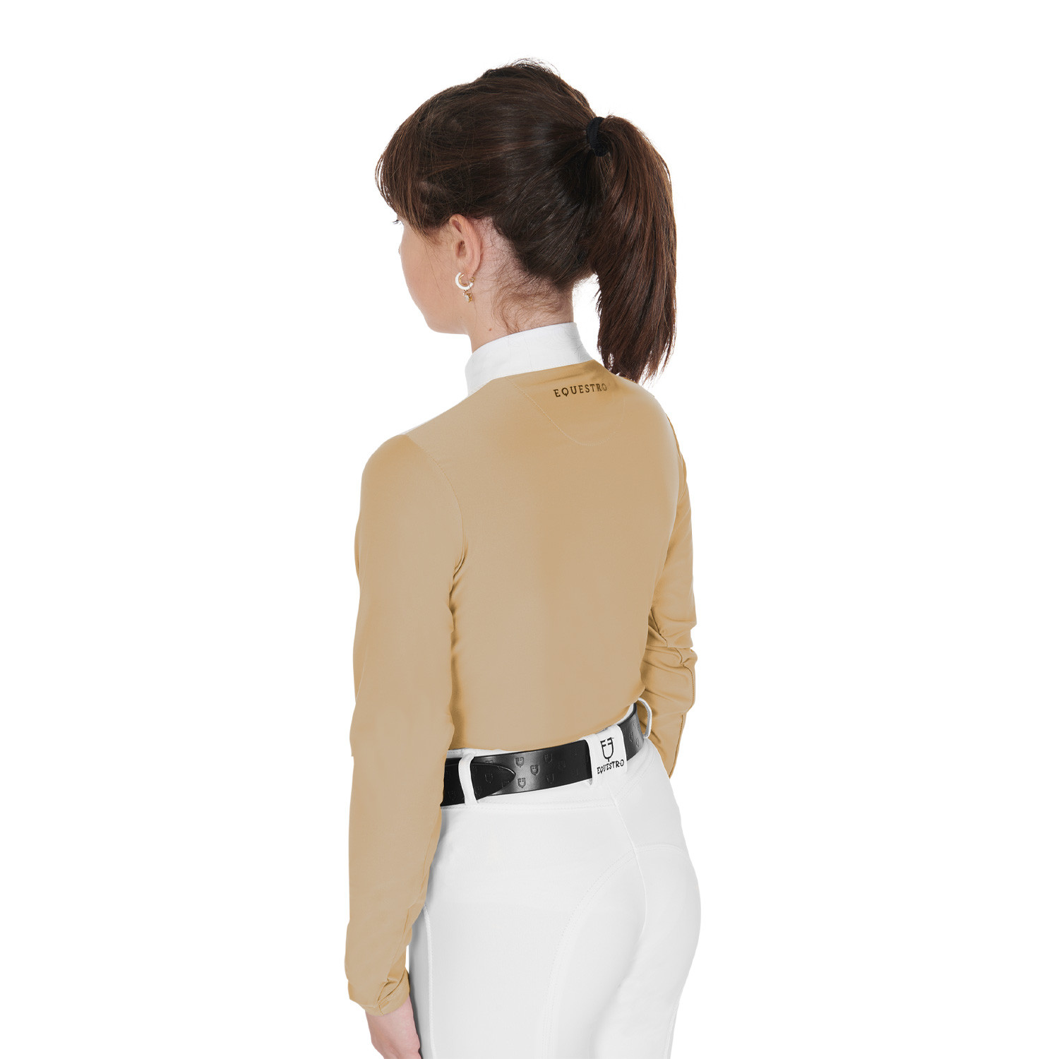 Chemise de concours Fille à Manches Longues Zip et Mesh Equestro Beige