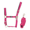 Nylon halster met leren versterking en gevlochten Supreme halstertouw - Fuchsia