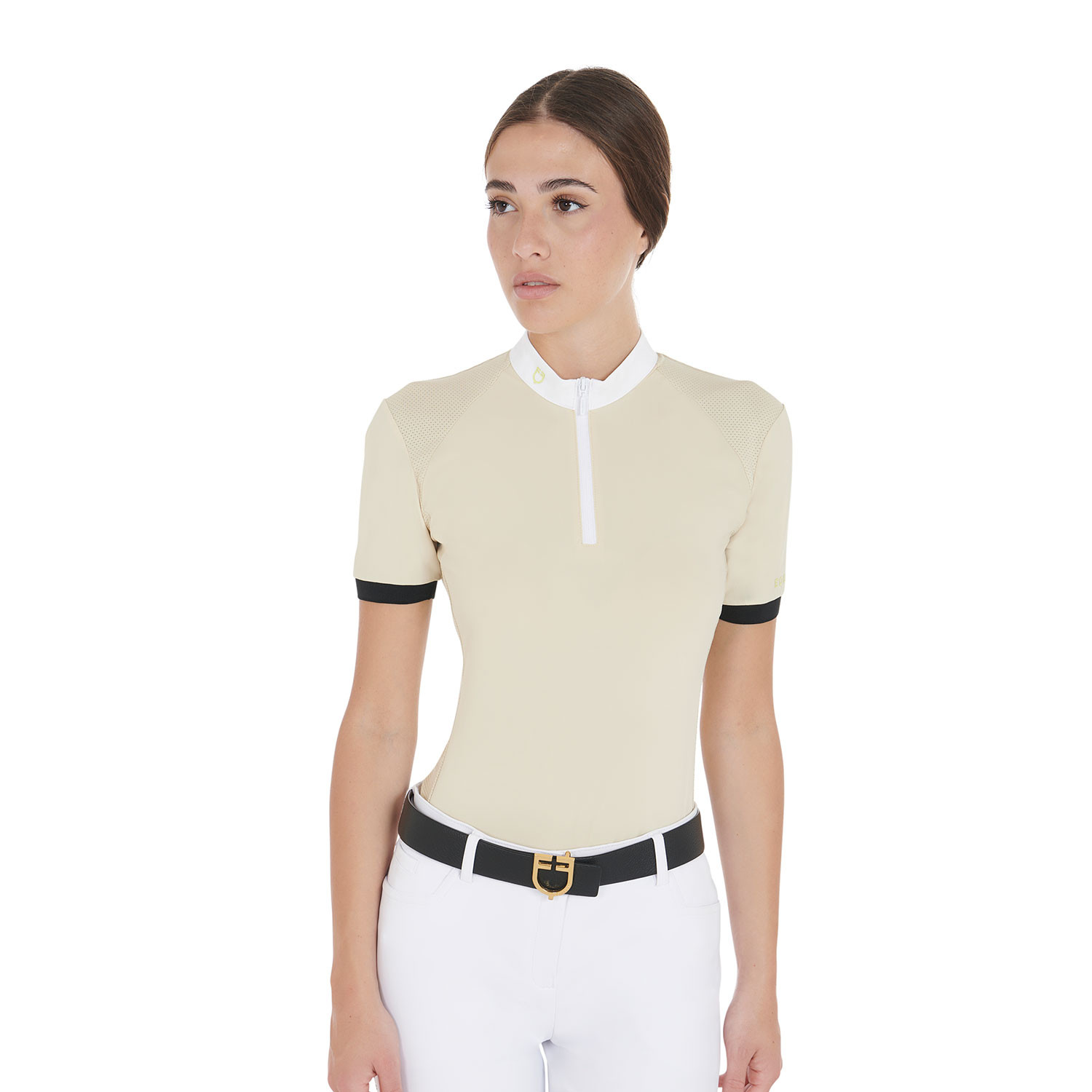 Wedstrijdpolo voor dames, slim fit, met contrasterende schouderstukken Equestro Beige Wedstrijdpolo voor dames, slim fit, met contrasterende schouderstukken Equestro Beige