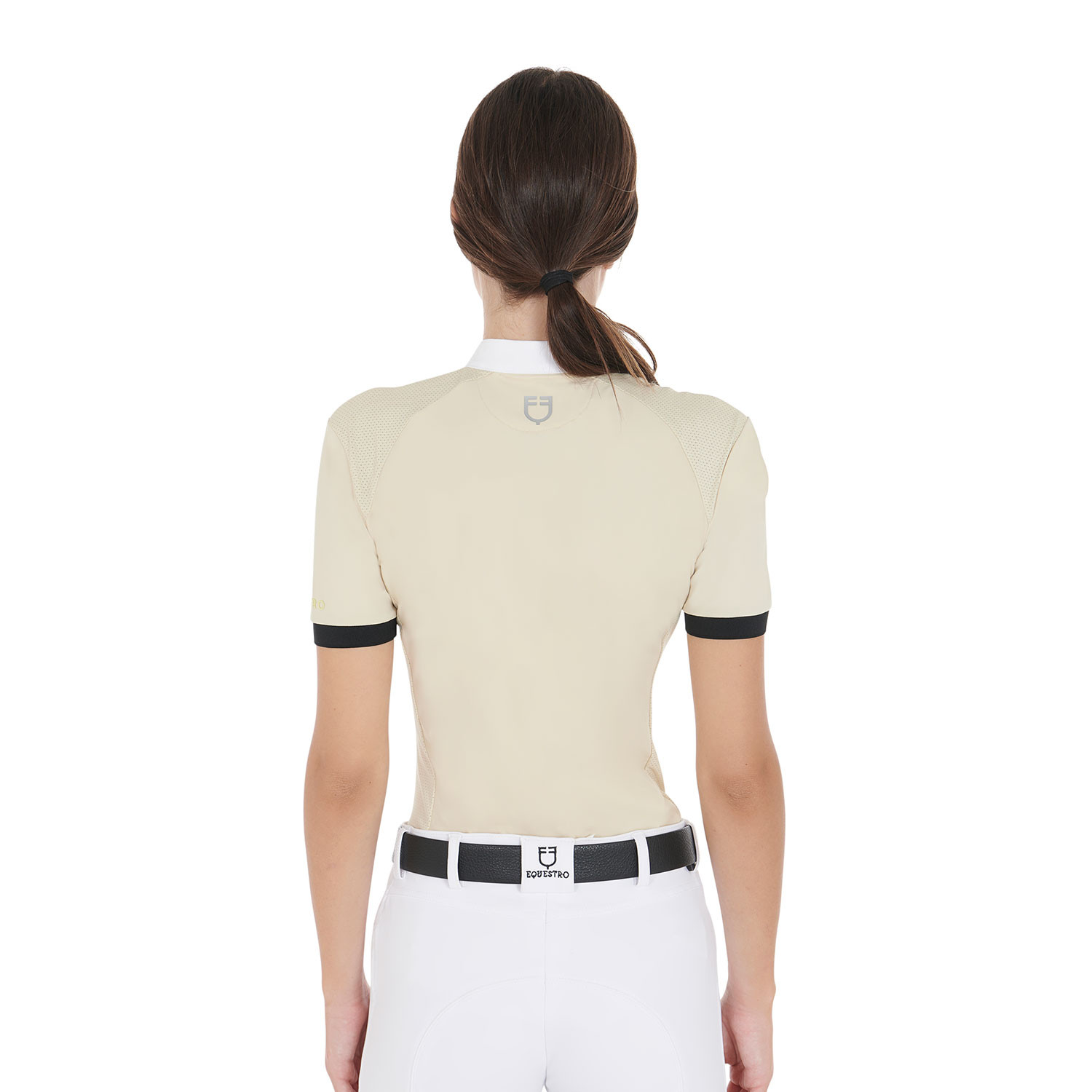 Wedstrijdpolo voor dames, slim fit, met contrasterende schouderstukken Equestro Beige