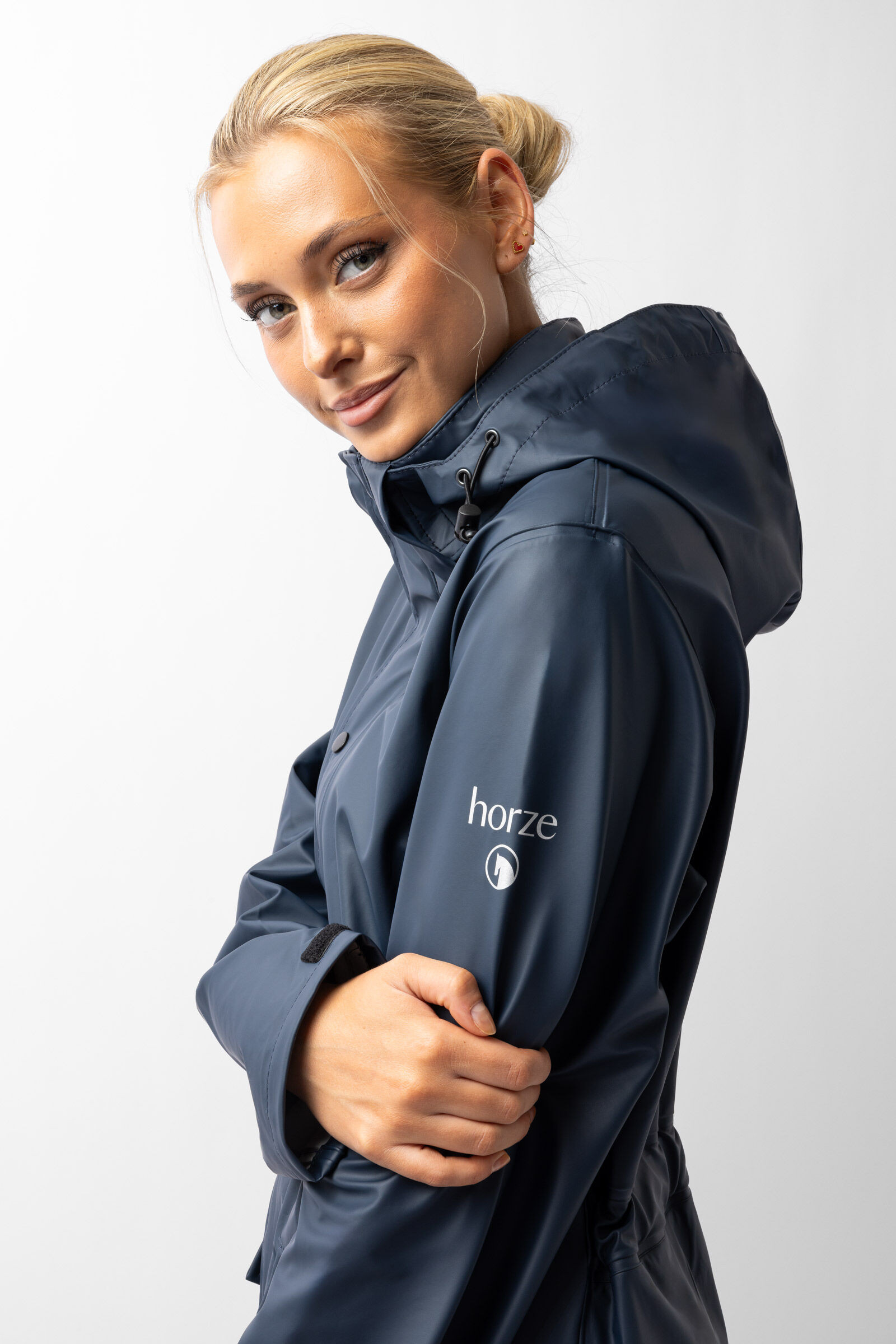 Lange damesregenjas Horze Hazel met splitten Donker marineblauw