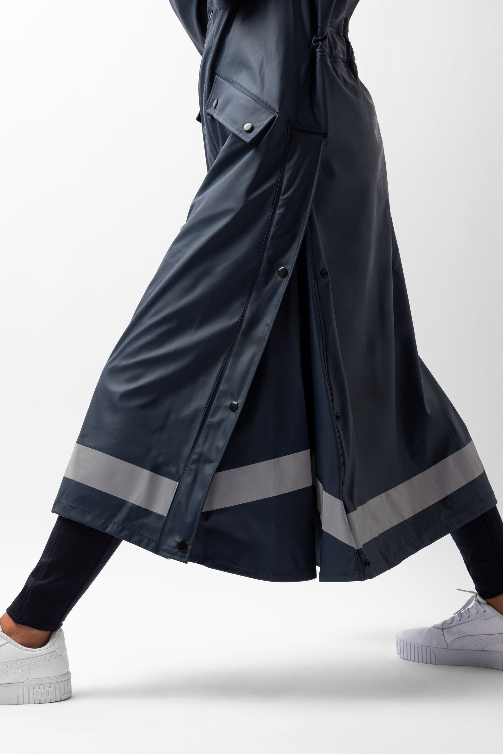 Lange damesregenjas Horze Hazel met splitten Donker marineblauw