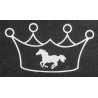 Strijkembleem kroon en paard HKM - Zilver flex moda glitter