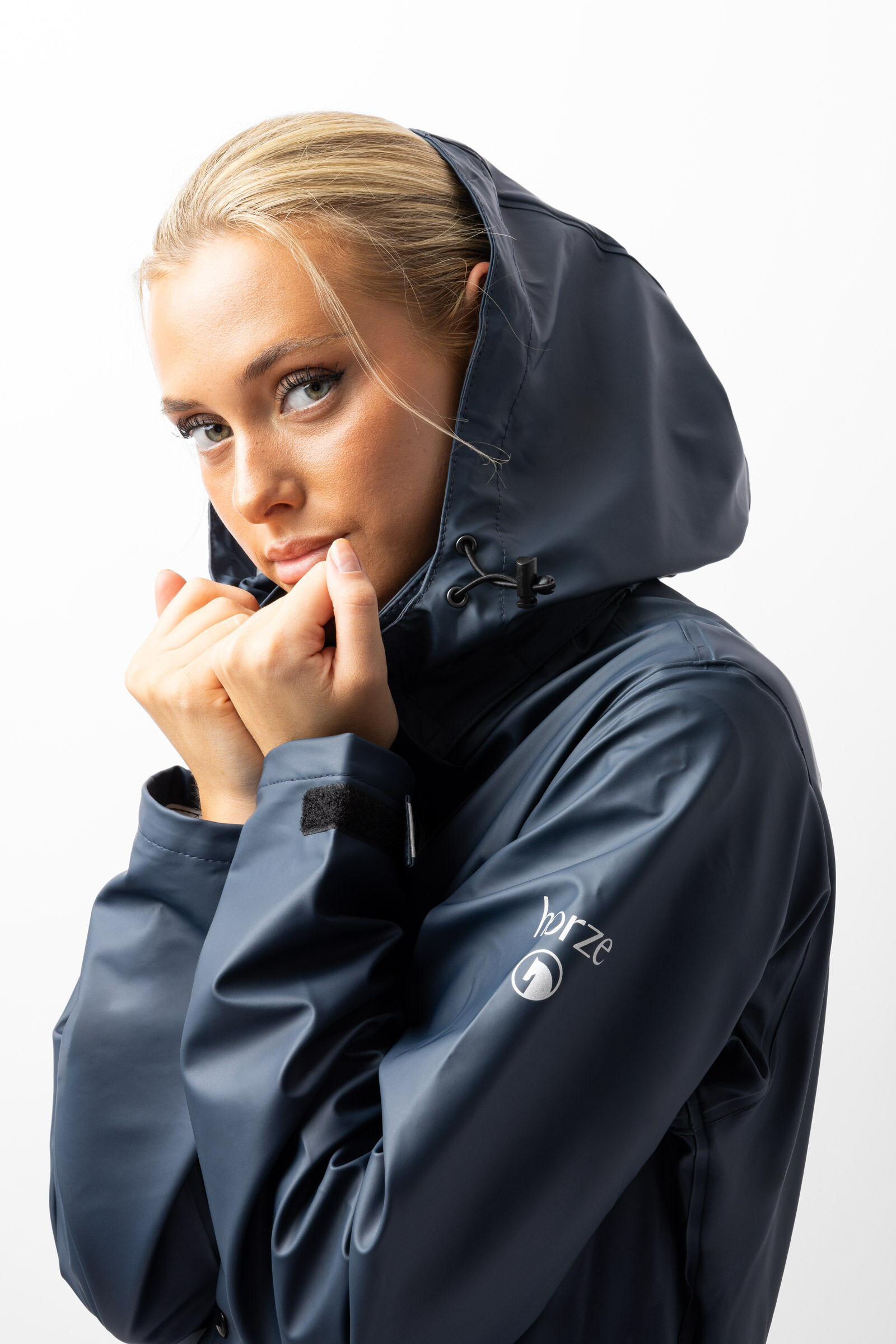 Lange damesregenjas Horze Hazel met splitten Donker marineblauw