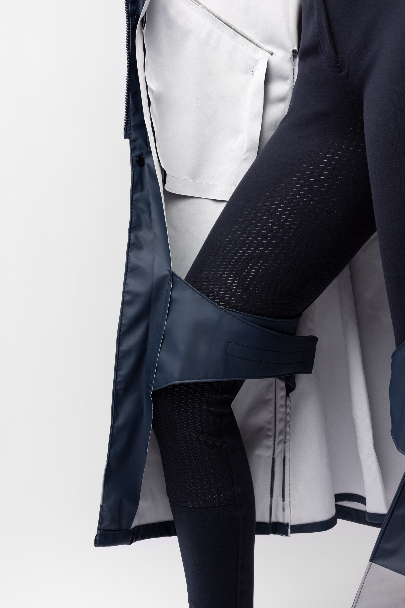 Lange damesregenjas Horze Hazel met splitten Donker marineblauw