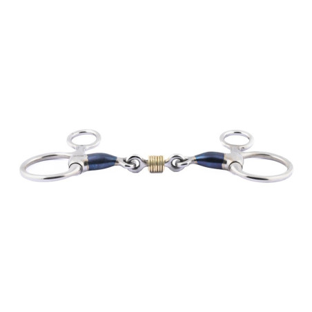 Mors Baucher Jump'In dubbel gebroken Blue Steel met koperen ringen