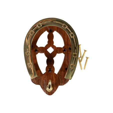 HKM halsterhanger hoefijzervormig van hout en messing