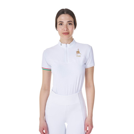 Wedstrijdpolo dames stretch Equestro x FISE korte mouwen