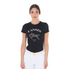 Dames T-shirt Equestro Cannes katoen met strass, korte mouwen - Zwart