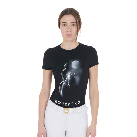 Dames-T-shirt Equestro slim-fit met Moonlight-print, korte mouwen