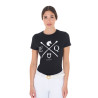 Dames T-shirt Equestro EQ katoen korte mouwen - Zwart