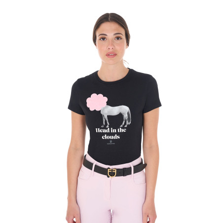 Dames T-shirt Equestro Head In The Clouds van katoen met korte mouwen