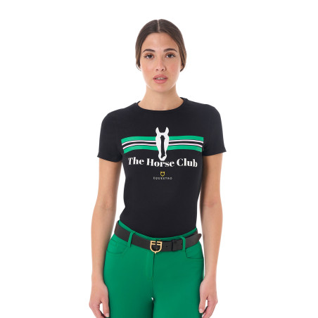 Dames T-shirt Equestro Stripe Horse Club katoen met korte mouwen