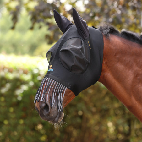 Rekbare Shires FlyGuard Pro vliegenmasker met oren, neus en franjes