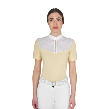 Dames wedstrijdpolo slim fit met inzetstukken in satijnachtige stof