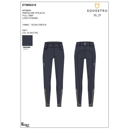 Damesbroek met full grip, hoge taille, logo in strass