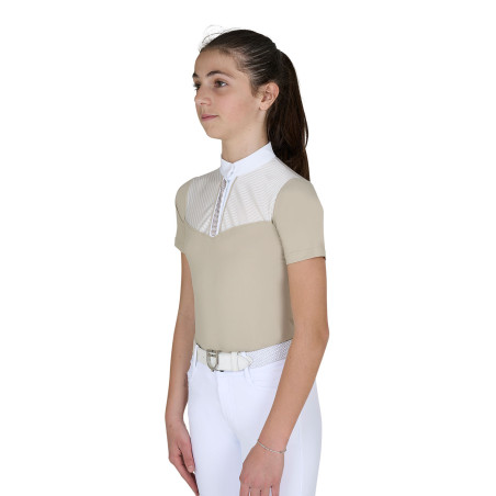 Polo wedstrijd meisje slim fit met inzetstukken van zijdeachtig materiaal