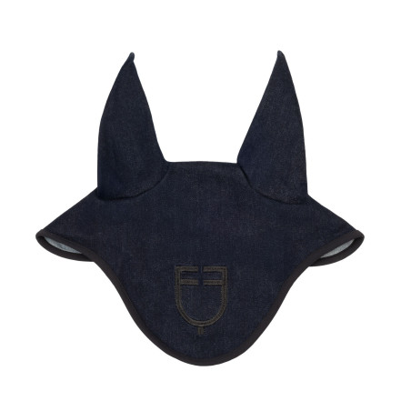 Oornetje in technische stof met denimlook met logo