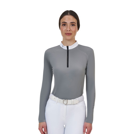 Wedstrijdpolo dames Equestro Ridertechnology lange mouw en rits
