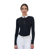 Wedstrijdpolo dames Equestro Ridertechnology lange mouw en rits - Zwart