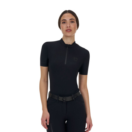 Polo da donna da allenamento Equestro Ridertechnology met korte mouw en rits