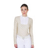 Dames wedstrijdpolo met lange mouwen met monogramprint - Antiek wit / walnoot