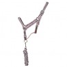 Synthetisch gevoerd halster + gevlochten Amerikaanse T-de-T-touw - Grijs / roze