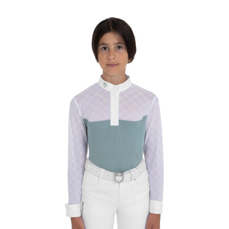 Wedstrijdpolo voor meisjes met lange mouwen met tule Equestro kinderen