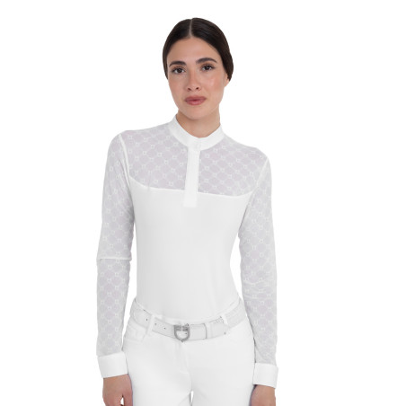 Dames wedstrijdpoloshirt met lange mouwen en tule Equestro