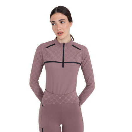 Trainingspolo dames met lange mouwen monogramprint Equestro