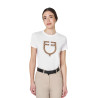 Dames T-shirt met fluwelen monogramlogo Equestro - Wit / tabaksbruin