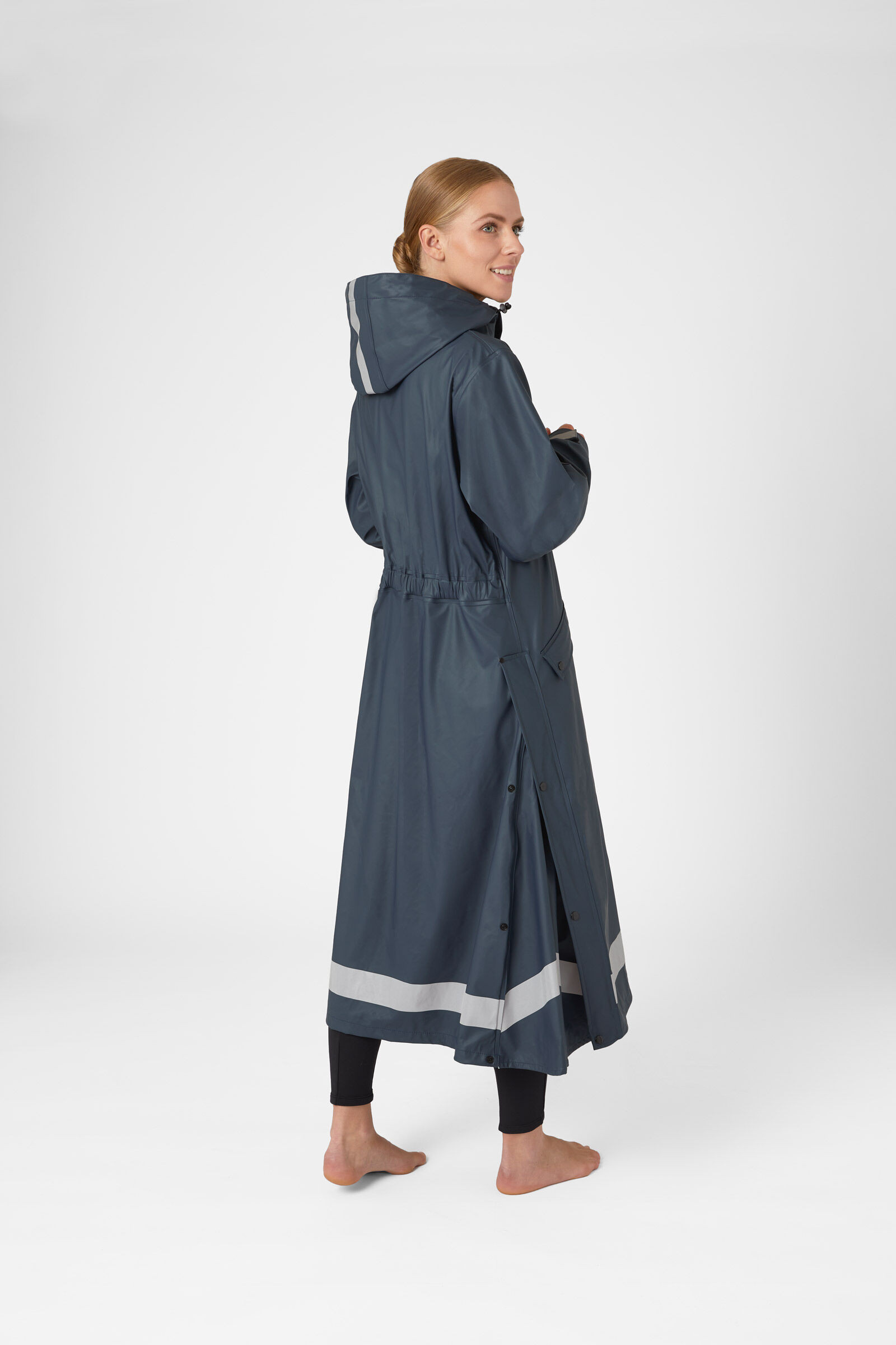 Lange damesregenjas Horze Hazel met splitten Donker marineblauw