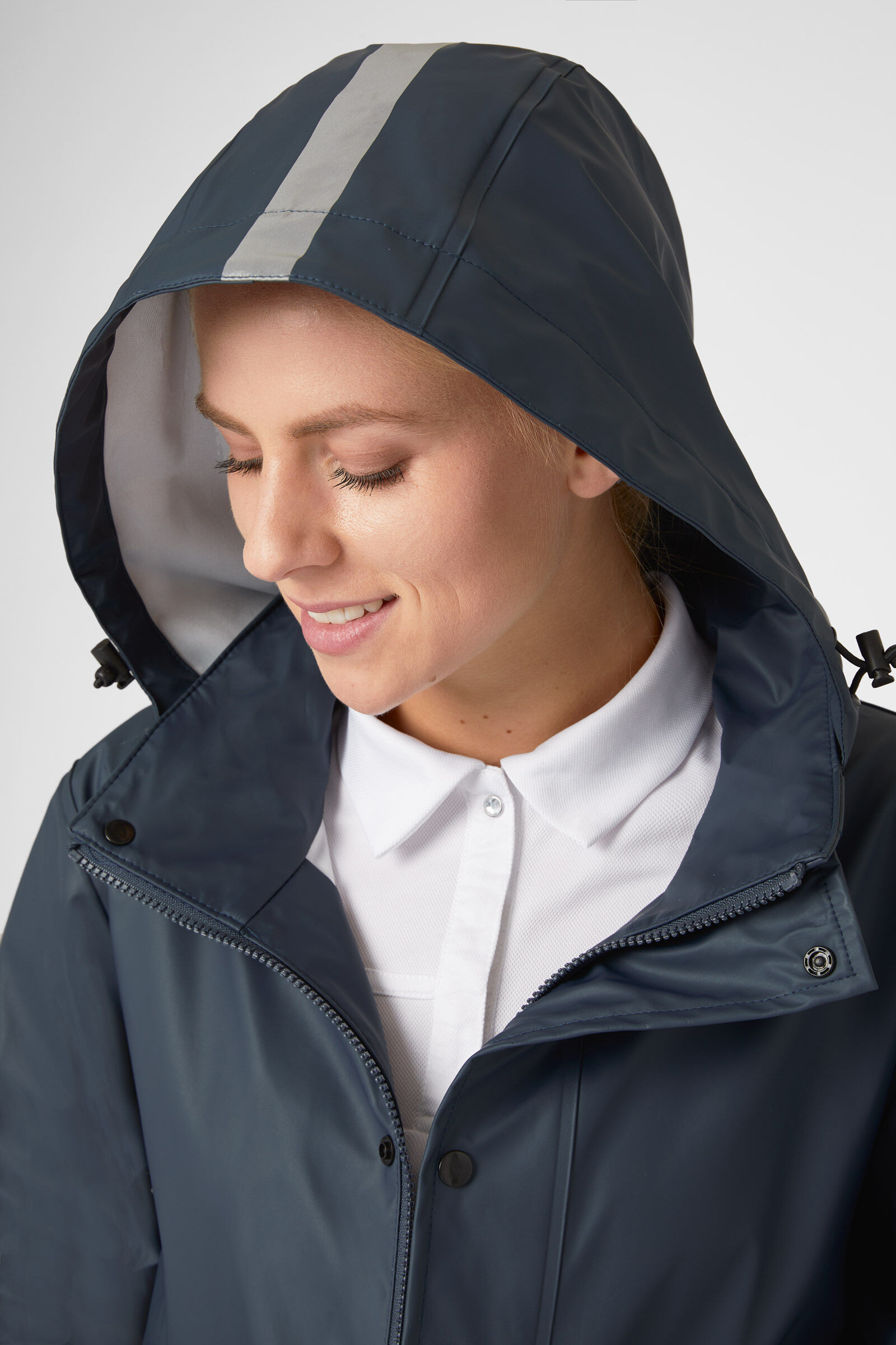 Lange damesregenjas Horze Hazel met splitten Donker marineblauw