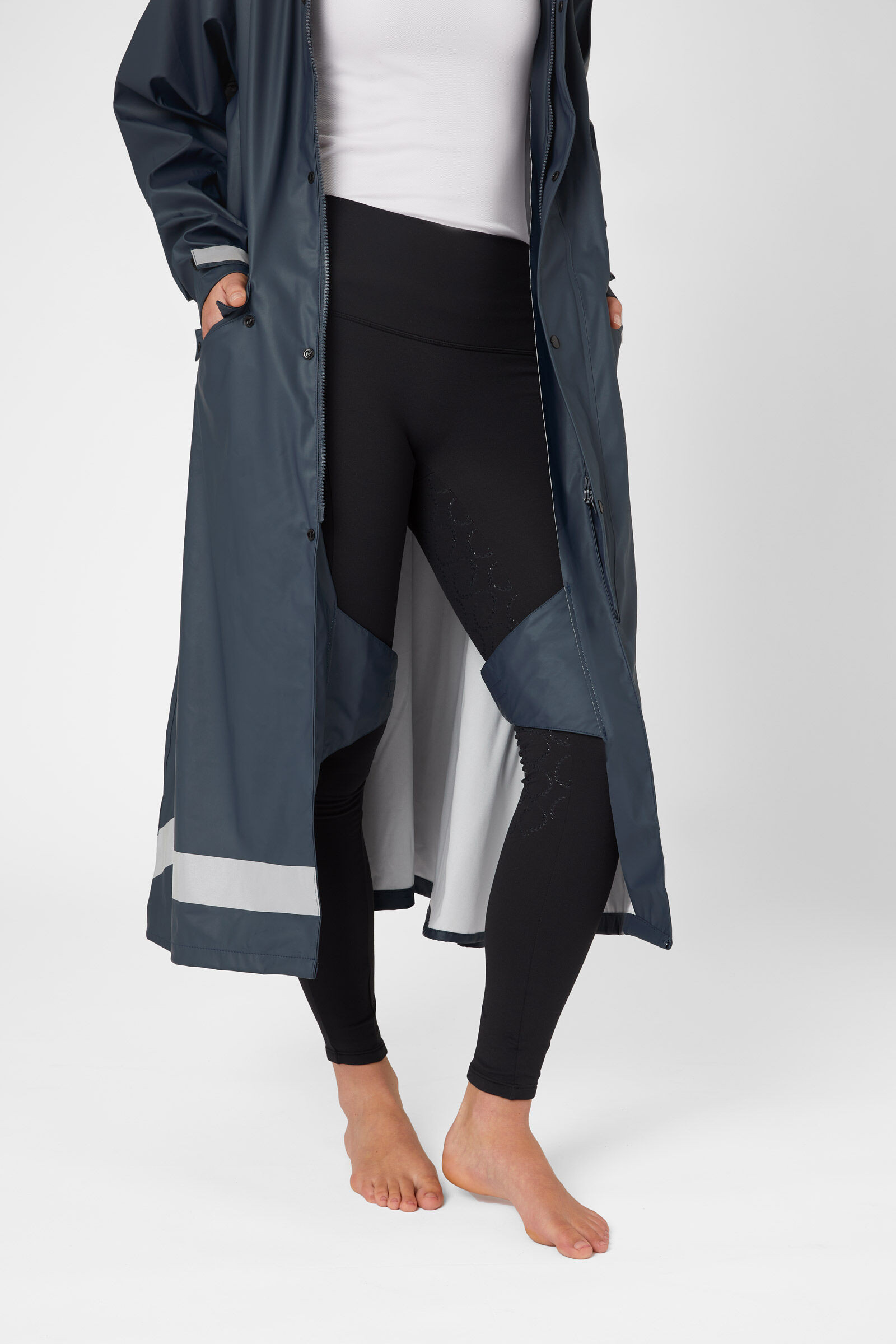 Lange damesregenjas Horze Hazel met splitten Donker marineblauw