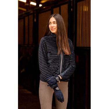 Gestreepte fleece paardrijjas Horze Della dames Donker marineblauw Gestreepte fleece paardrijjas Horze Della dames Donker marineblauw