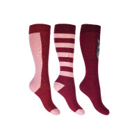 Kindersokken Grenada HKM set van 3 Roze / wijnrood