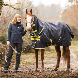 Bucas Oasis Turnout 200g deken met halsstuk Donkergrijs / limoengroen