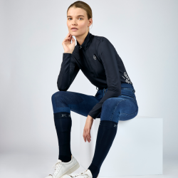 Kingsland KLkayce kniestuk grip damesbroek imitatie jeans Donkerbruin Marineblauw