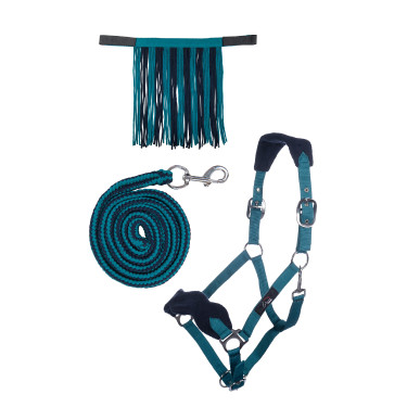 Set halster HKM karabijnhaak & afneembare franje Olie / marineblauw