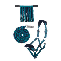 HKM halsterset met anti-paniek musketon en afneembare franjepartijen Olie / marineblauw