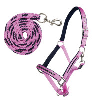 HKM Crystal halsterset met musketon en voering Fuchsia / marineblauw HKM Crystal halsterset met musketon en voering Fuchsia / marineblauw