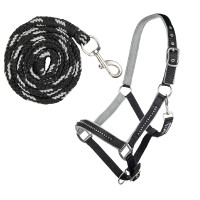 HKM Crystal halsterset met musketon en voering Zwart / grijs