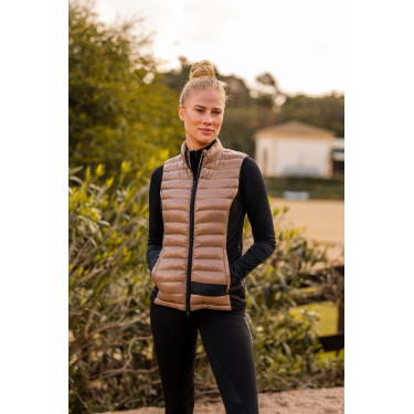 Ultra-lichte mouwloze paardrijbodywarmer B Vertigo Sia dames Gemberkoekje Beige