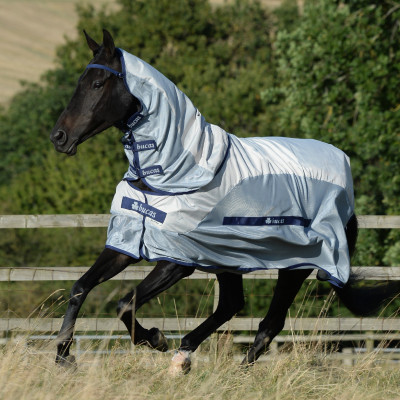 Couverture anti-mouches Bucas Buzz-Off Rain avec couvre-cou Argent / bleu