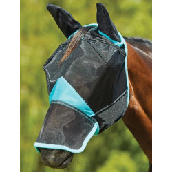 Weatherbeeta ComFiTec Deluxe Fijn Mazig vliegenmasker met oren en neus Zwart / turquoise