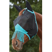 Weatherbeeta ComFiTec Deluxe Mesh vliegenmasker met oren en franjes Zwart / turquoise Weatherbeeta ComFiTec Deluxe Mesh vliegenmasker met oren en franjes Zwart / turquoise