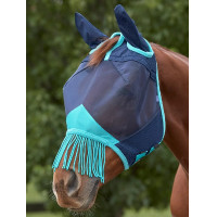 Masque anti-mouches Weatherbeeta ComFiTec Deluxe Mesh oreilles et franges Marine / turquoise