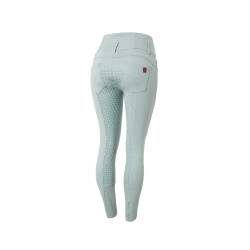 Paardrijbroek met hoge taille Tara siliconen full grip dames Horze Aquagrijs Blauw