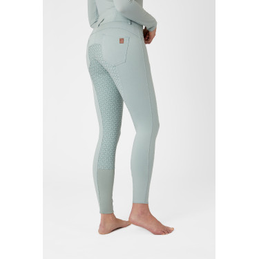 Paardrijbroek met hoge taille Tara siliconen full grip dames Horze Aquagrijs Blauw
