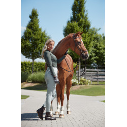 Paardrijbroek met hoge taille Tara siliconen full grip dames Horze Aquagrijs Blauw